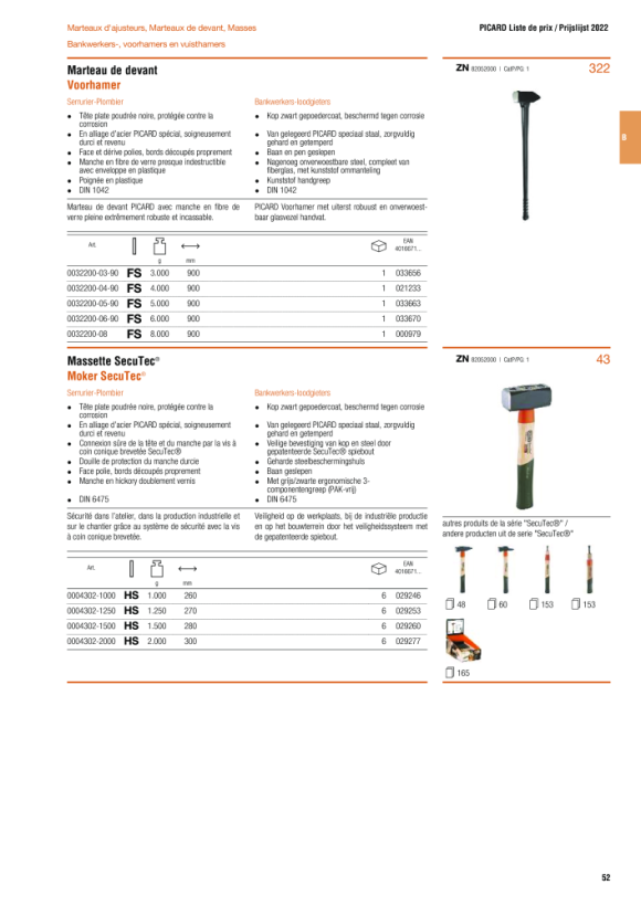 PICARD Vorschlaghammer, mit geradem Stiel, HS  3 kg 0000202-03