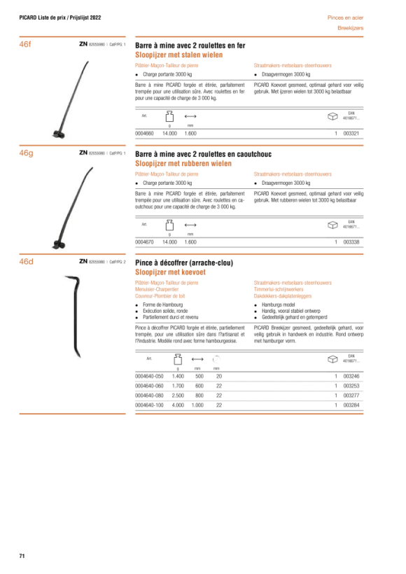 PICARD Nageleisen (Kuhfuß), Hamburger Form, für Zimmerleute, stabile, runde Ausführung, partiell gehärtet und angelassen, 3,2 kg 0004640-100