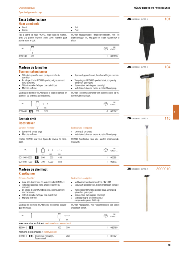 PICARD Klanghammer, für Wagenmeister, mit Schlosserhammerkopf nach DIN 1041, 500 gr., mit Eschenstiel 750 mm, ES 8900010