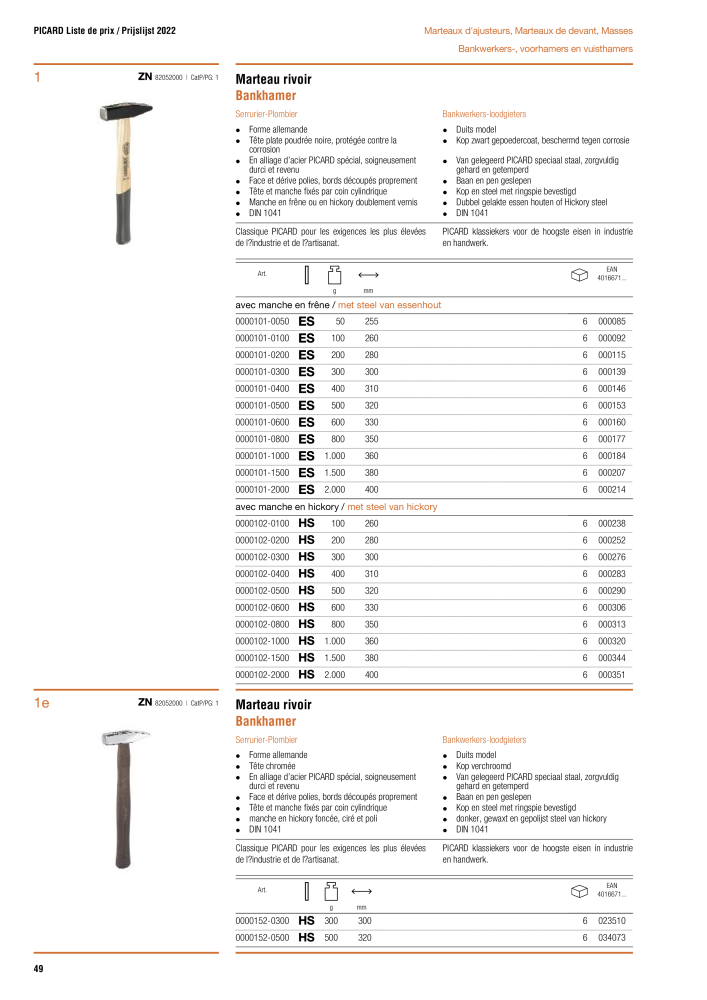 PICARD Catalogus hamers NO.: 20875 - Page 52