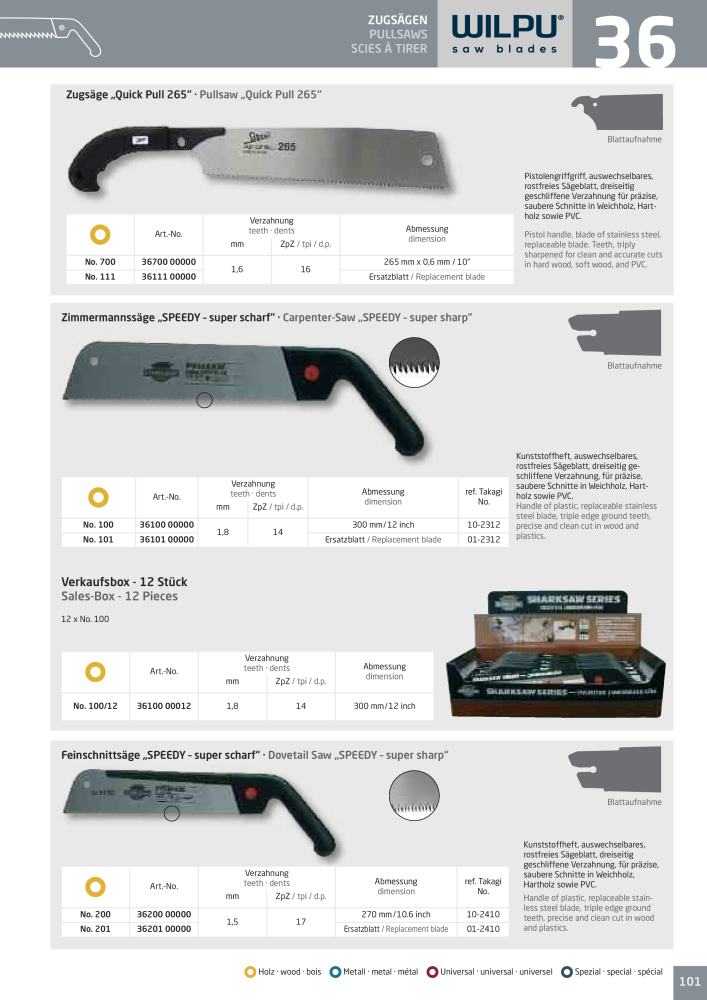 WILPU Hauptkatalog Stichsägen NR.: 2088 - Seite 101