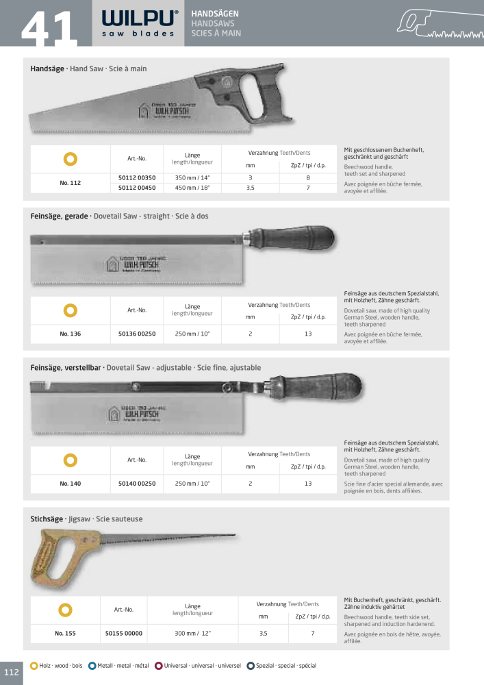WILPU Hauptkatalog Stichsägen NR.: 2088 - Seite 112