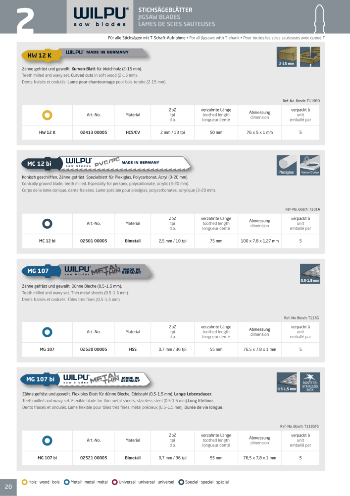 WILPU Hauptkatalog Stichsägen NR.: 2088 - Seite 20