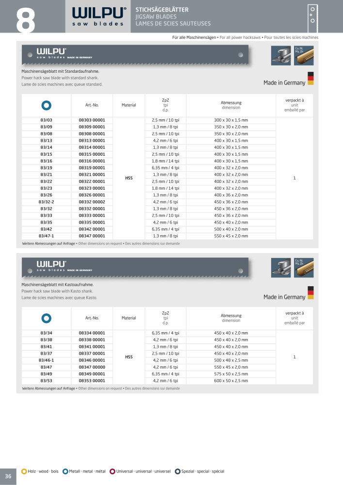 WILPU Hauptkatalog Stichsägen NR.: 2088 - Seite 36