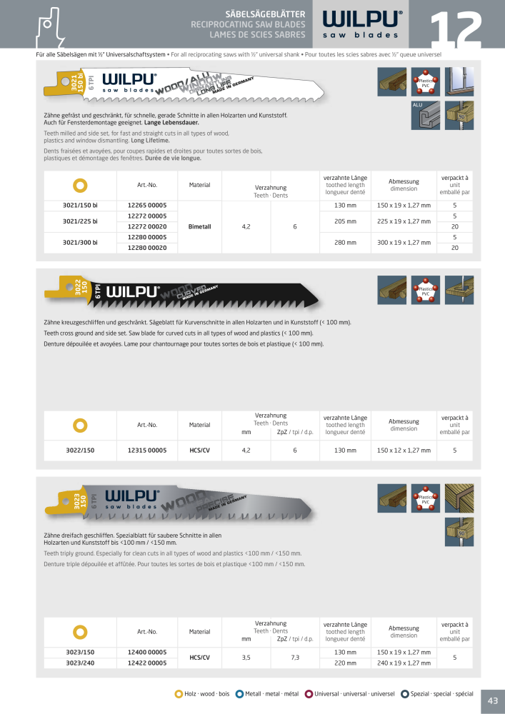 WILPU Hauptkatalog Stichsägen NR.: 2088 - Seite 43