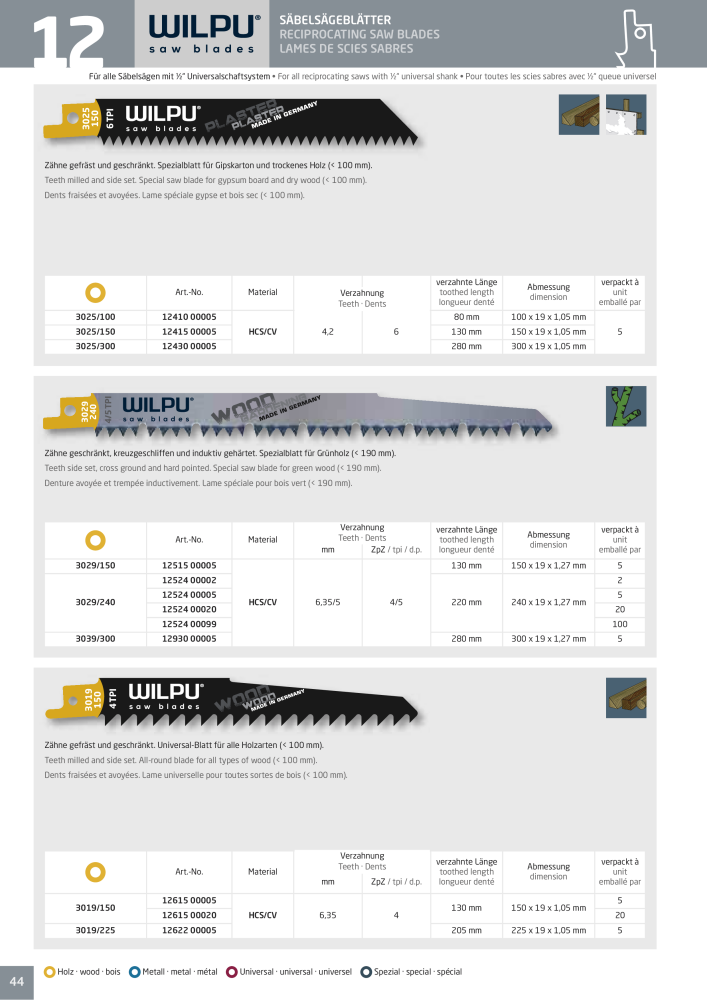 WILPU Hauptkatalog Stichsägen NR.: 2088 - Seite 44