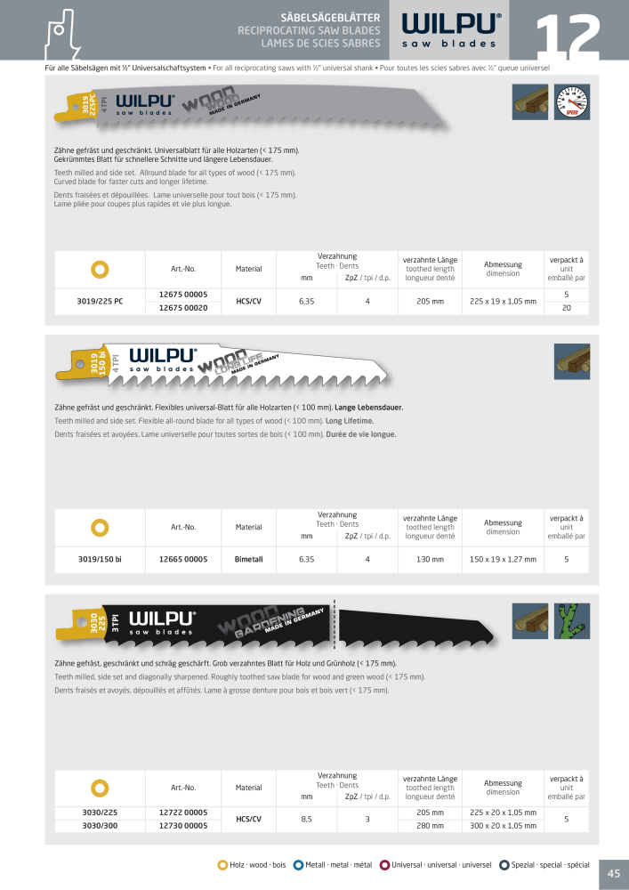 WILPU Hauptkatalog Stichsägen NR.: 2088 - Seite 45