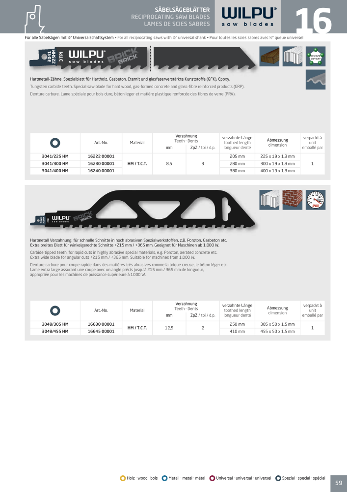 WILPU Hauptkatalog Stichsägen NR.: 2088 - Seite 59