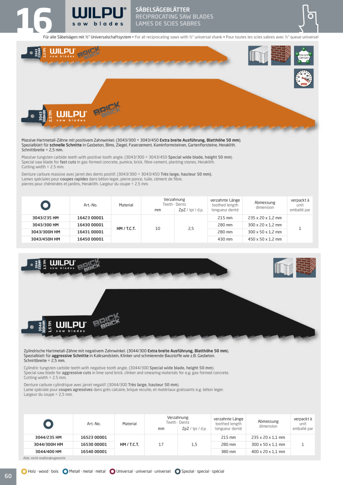 WILPU Hauptkatalog Stichsägen NR.: 2088 - Seite 60