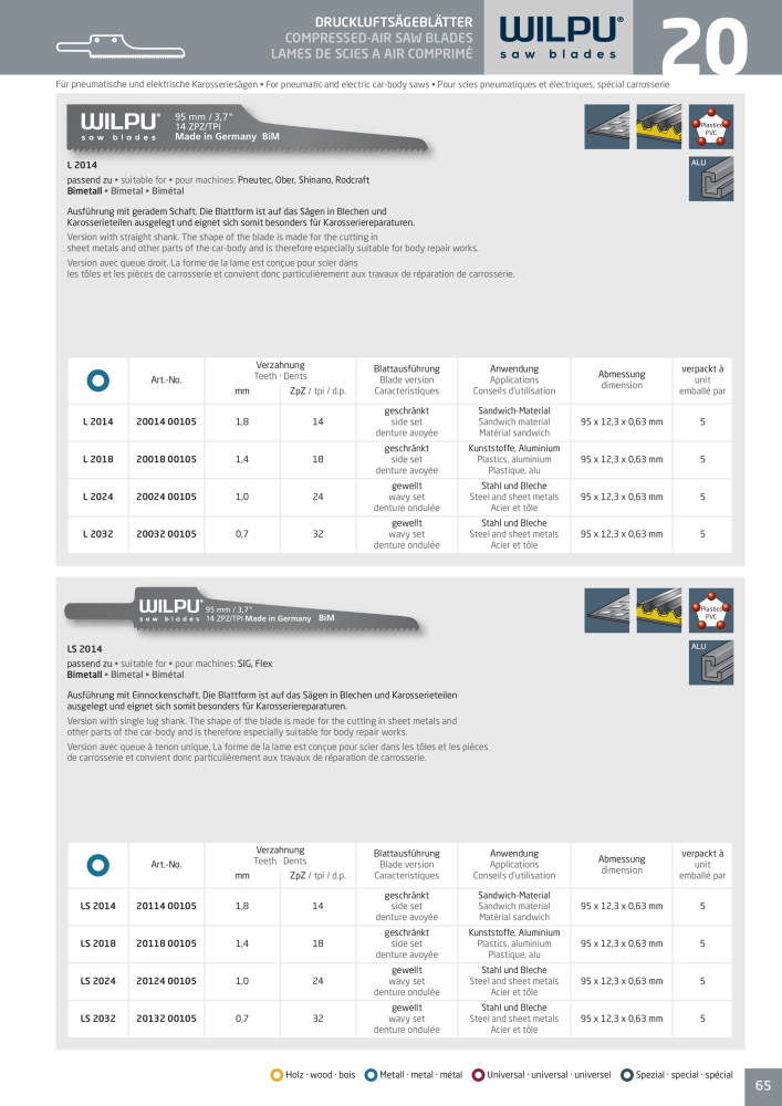 WILPU Hauptkatalog Stichsägen NR.: 2088 - Seite 65