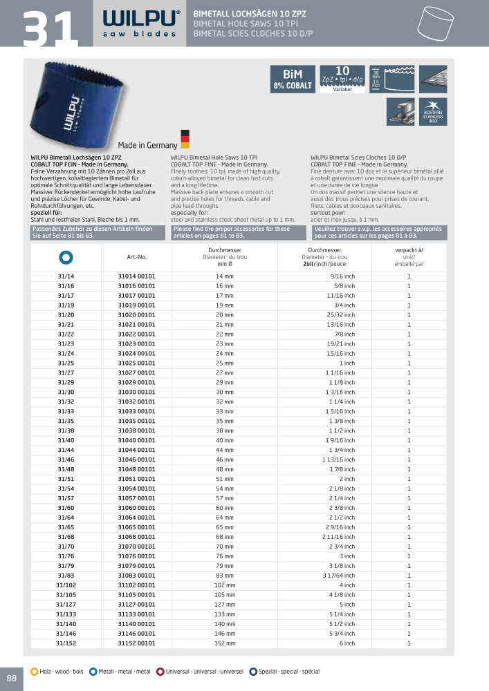 WILPU Hauptkatalog Stichsägen NR.: 2088 - Seite 88