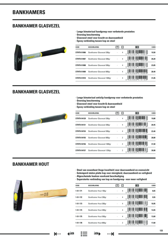 Stanley Schreinerhammer Eschenstiel 25mm 315g 1-54-641