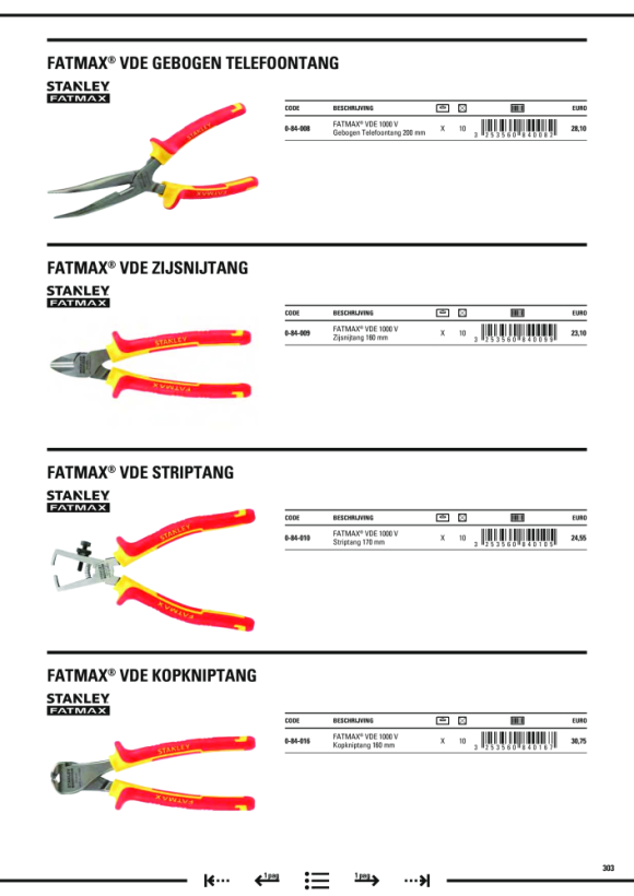 Stanley Flachrundzange FatMax VDE gerade, 200mm 0-84-007