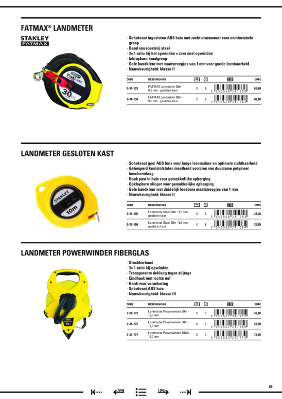 Stanley Bandmaß PowerWinder Fiberglas 100m 2-34-777