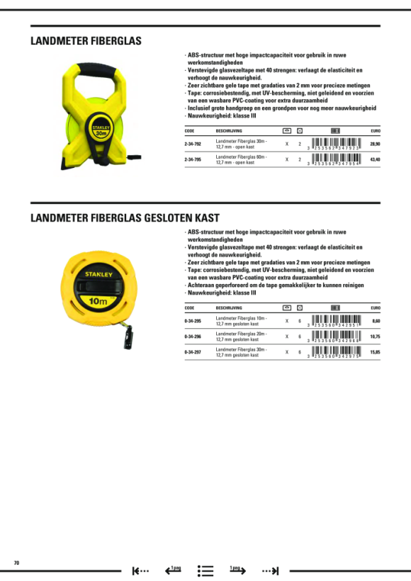 Stanley Bandmaß Stanley Fiberglas 60m/12,7mm 2-34-795