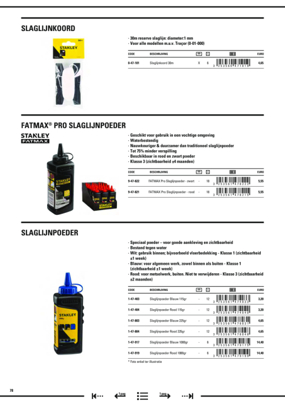 Stanley Kreidepulver blau 225g 1-47-803