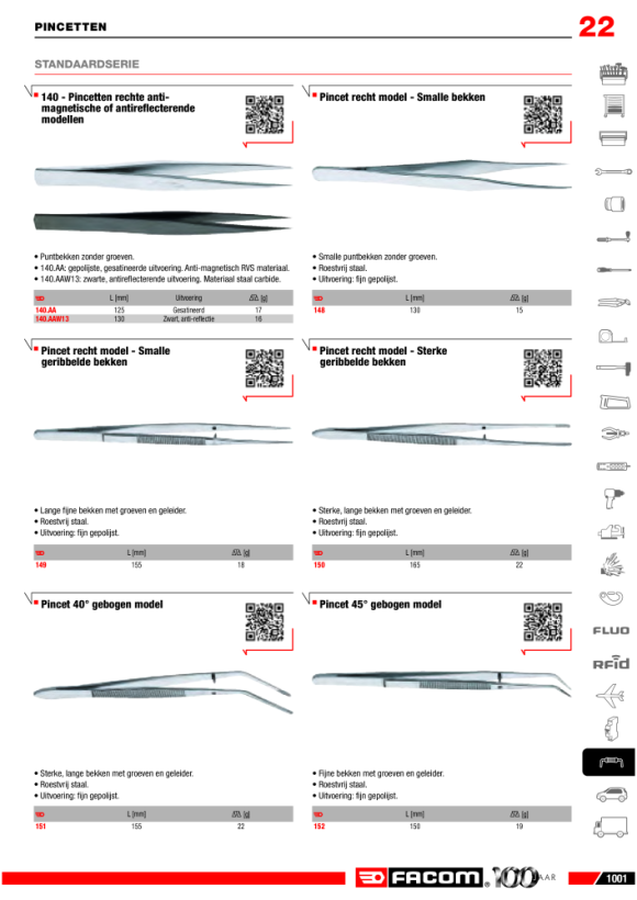 FACOM Pinzette gerade antimagnetisch 140.AA