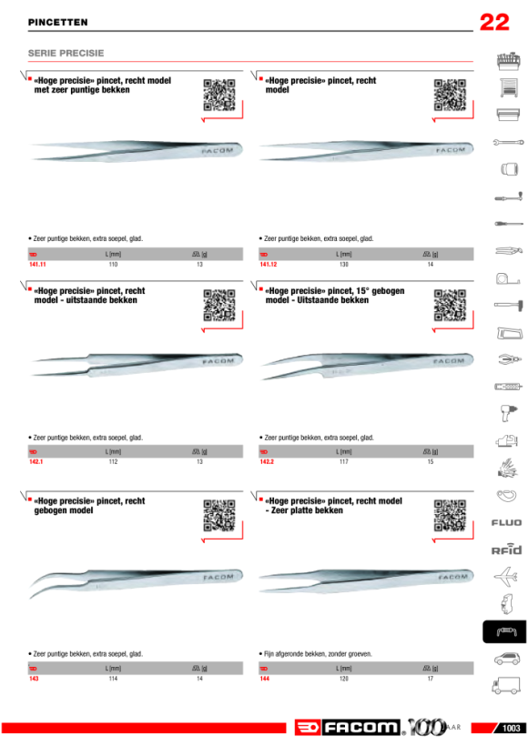 FACOM Hochpraezisionspinzette gerade 141.11
