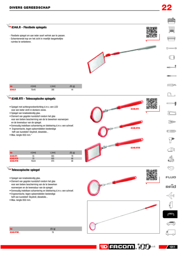 FACOM LED-Teleskop-Inspektionsspiegel 55 mm 834B.RTI