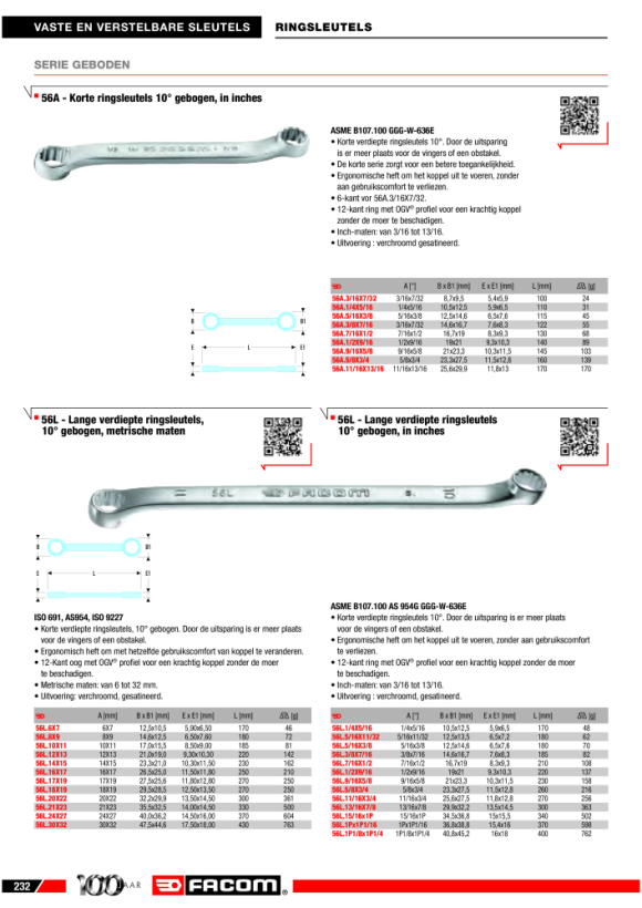 FACOM Doppelringschluessel 56A kurz 7/16x1/2 56A.7/16X1/2