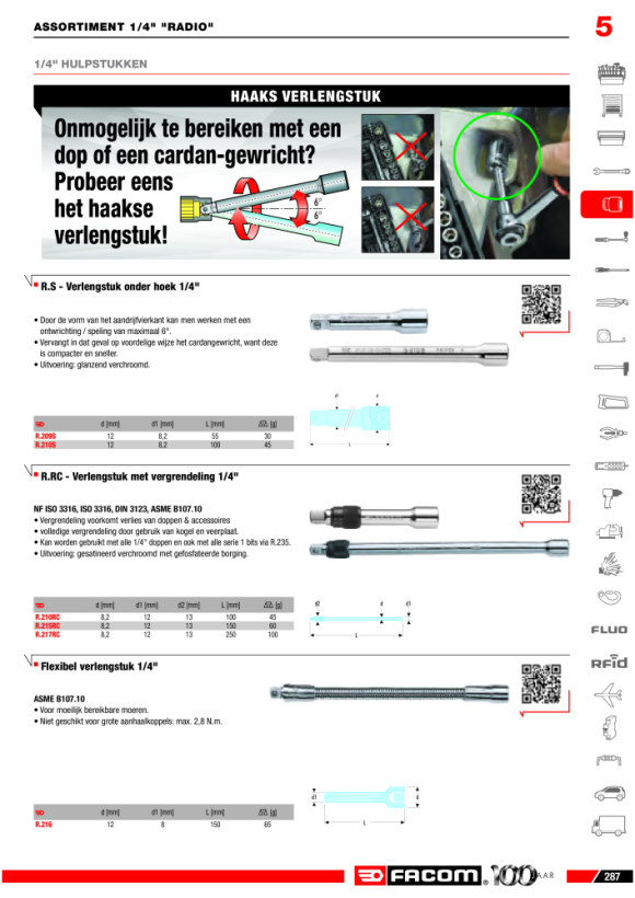 FACOM Verlaengerung 1/4” flexibel 150mm R.216