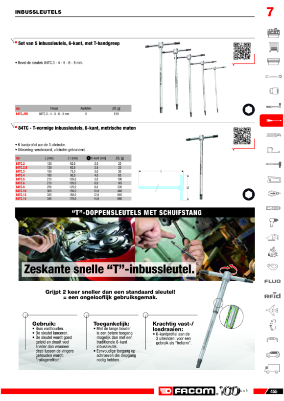 FACOM Stiftschluessel T-Griff Abtrieb T8 89TXA.8