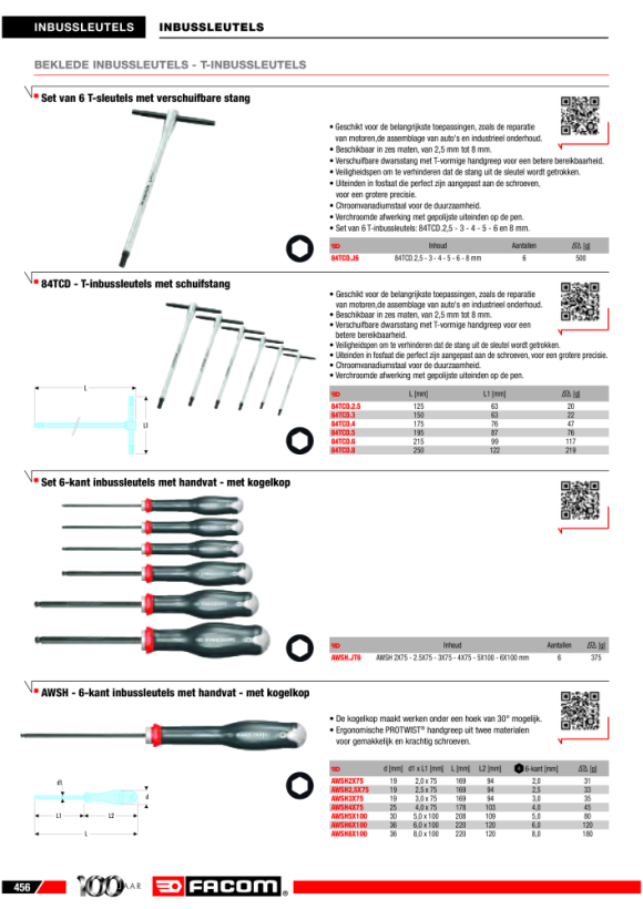 FACOM Stiftschluessel T-Griff Sechskant 3 mm 84TCD.3