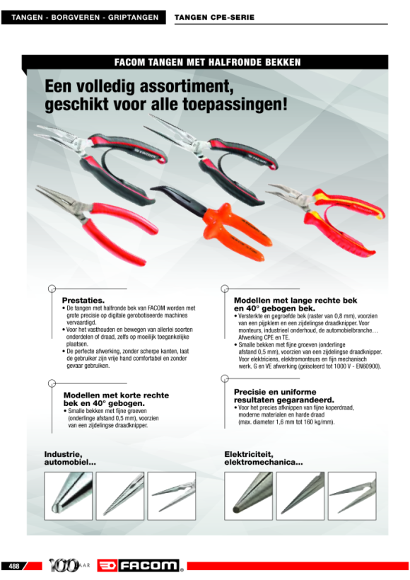 FACOM Flachrundzange 40Gr gebogen 200mm CPE 195A.20CPE