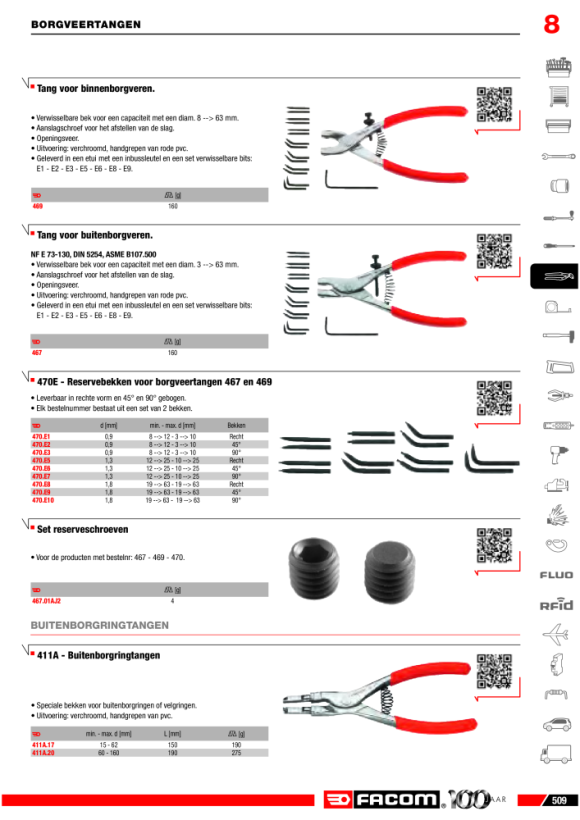 FACOM Spitzen Sicherungsringe 0,9mm 90Grad 470.E3