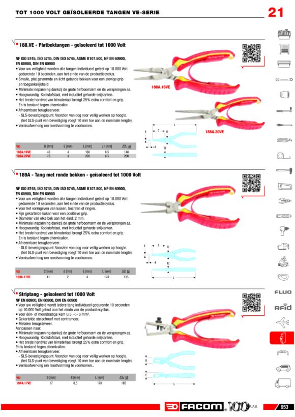 FACOM Zange 1000V Halbrund 160mm 195A.16VE