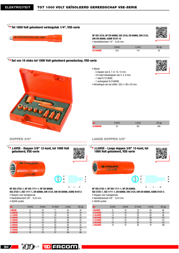 FACOM Steckschluessel 3/8” 1000V VSE 8 mm J.8AVSE