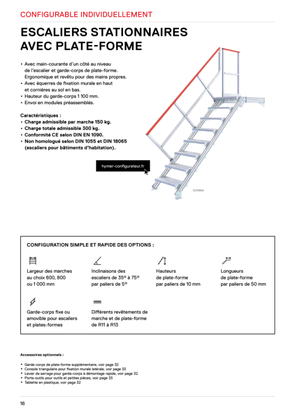 HYMER Ortsfeste Treppe mit Plattform Treppenneigung 45°, Stufenbreite 1000 mm, 4 Stufen, Standhöhe 0,85 m 22211004