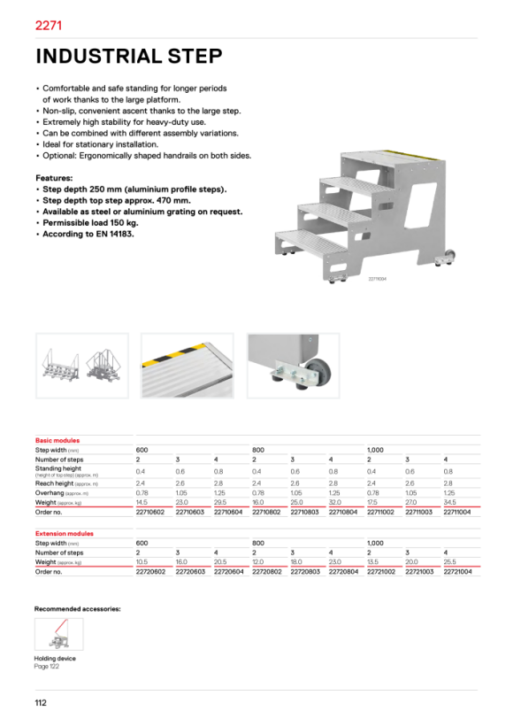 HYMER Erweiterungsmodul für Industrietritt 2271, Stufenbreit 800 mm, 3 Stufen 22720803