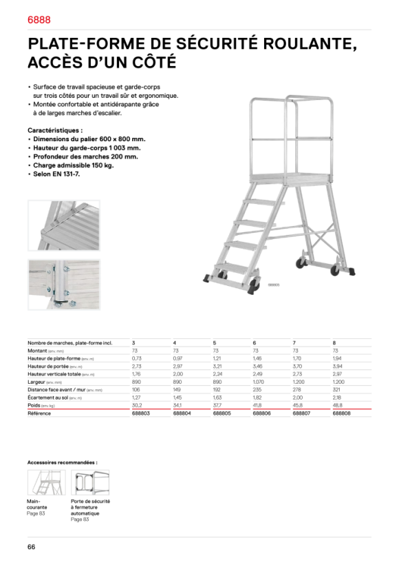 HYMER Podesttreppe fahrbar, einseitig begehbar, 6 Stufen, Standhöhe 1,46 m 688806