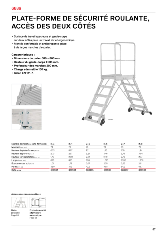 HYMER Podesttreppe fahrbar, einseitig begehbar, 6 Stufen, Standhöhe 1,46 m 688806