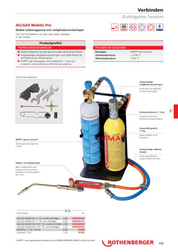 Rothenberger ALLGAS Mobile Pro, 7/16-EU, met patronen 1000000558 (T-542201)