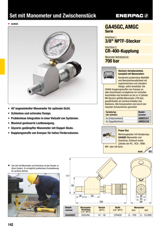 Enerpac 4-WEGE-VERTEILERBAUGRUPPE, EINFACHWIRKEND AMGC41