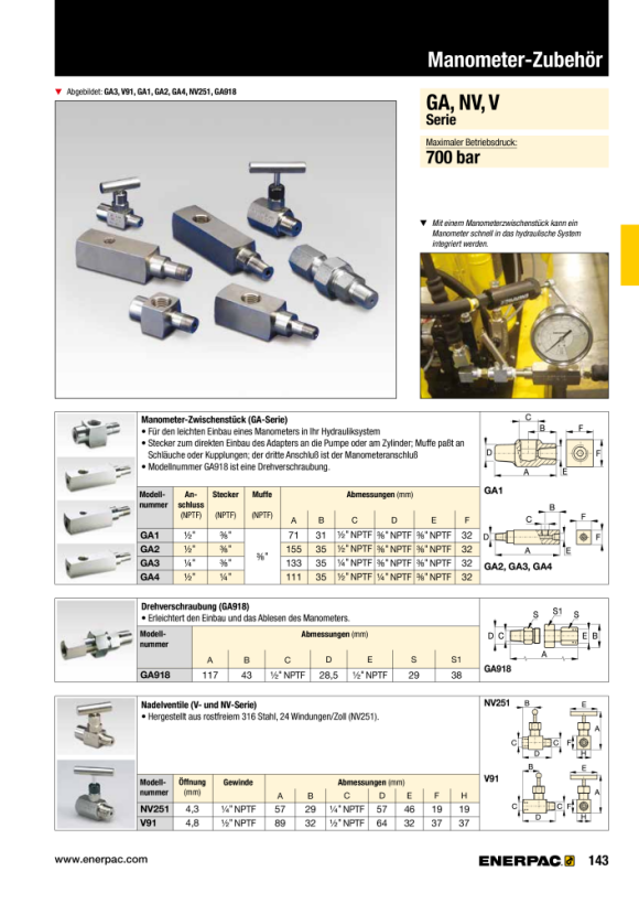 Enerpac 4-WEGE-VERTEILERBAUGRUPPE, EINFACHWIRKEND AMGC41