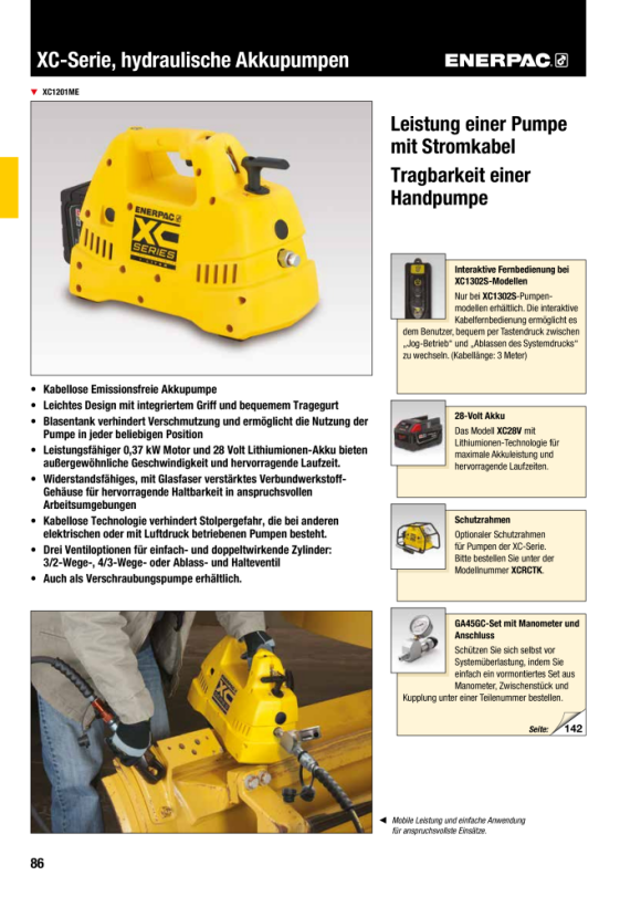 Enerpac Akku-Pumpenset, 2 l, 3/2 Mann. Ventil, 230V-Ladegerät XC1202ME