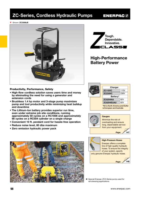 Enerpac Akku-Pumpe, VM33, 8 l, 82 V B&S-Akku, 115 V Ladegerät ZC3308JB