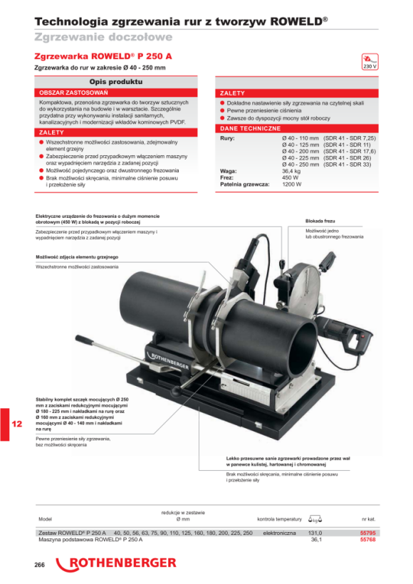 Rothenberger ROWELD P250A wk?ad wide?ek redukcyjny i podporowy ø 90mm 55747