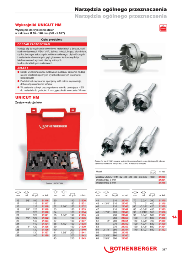 Rothenberger Otwornica HM, UNICUT, 19mm/3/4 21319