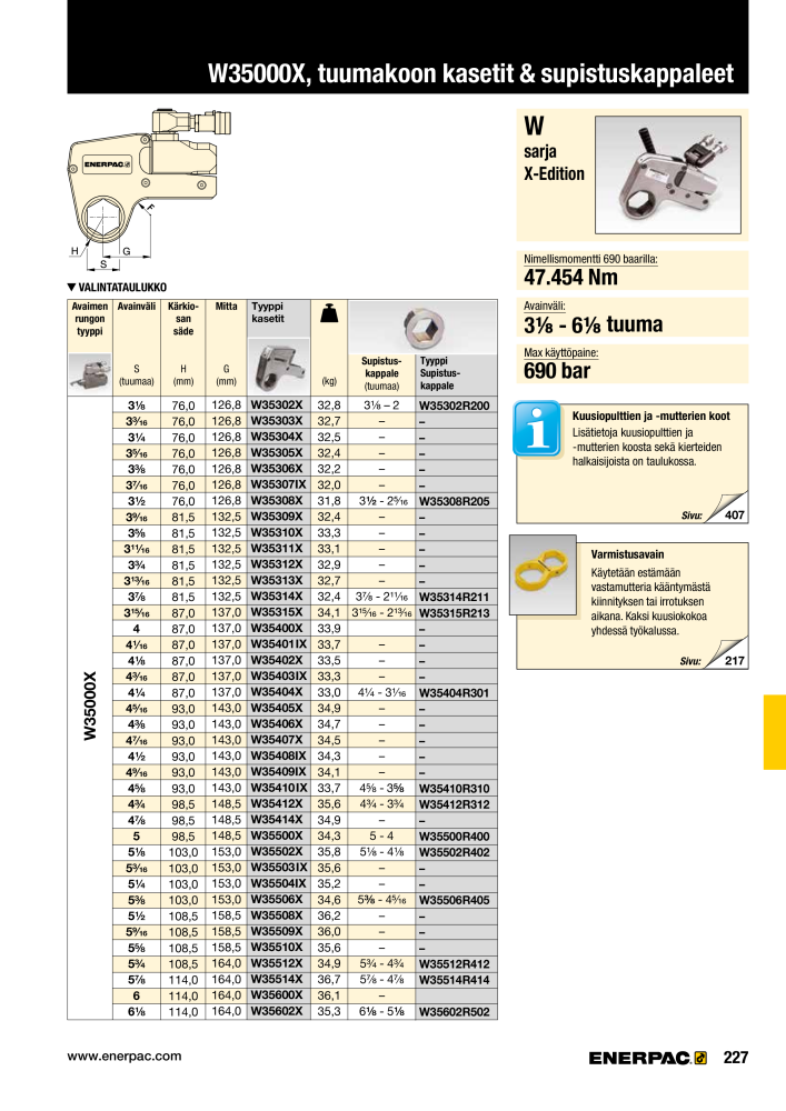 ENERPAC - TEOLLISUUSTYÖKALUT NEJ.: 21056 - Sida 229