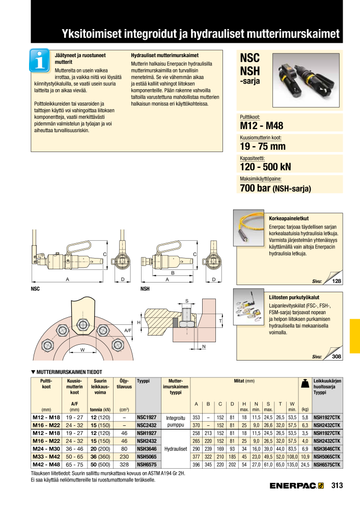 ENERPAC - TEOLLISUUSTYÖKALUT NR.: 21056 - Strona 315