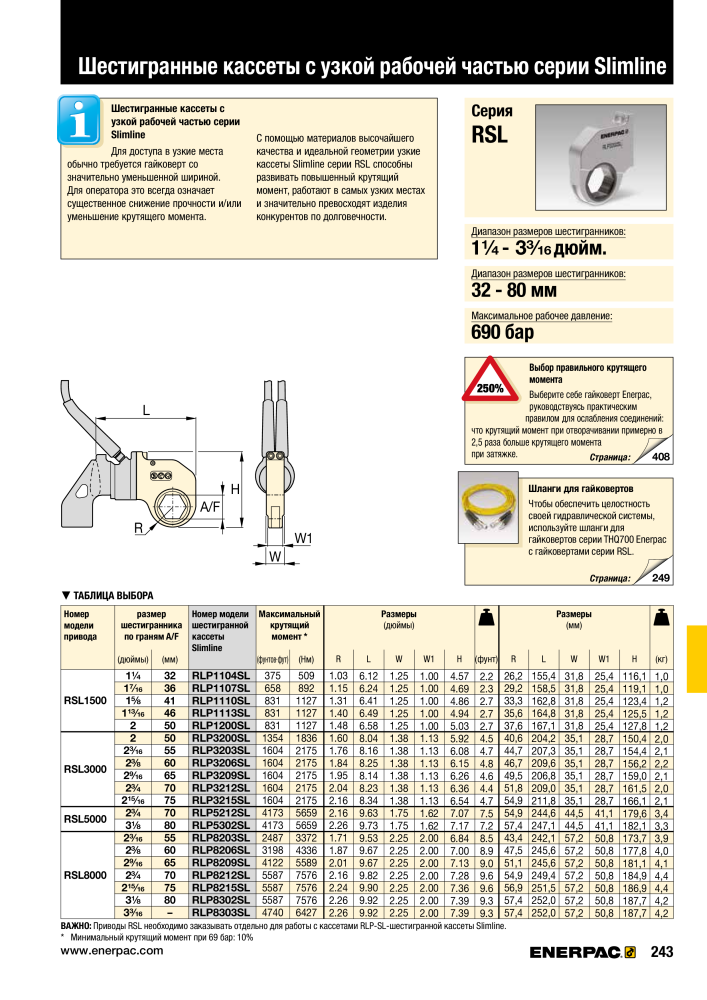 ENERPAC - ПРОМЫШЛЕННЫЕ ИНСТРУМЕНТЫ Nº: 21062 - Página 245