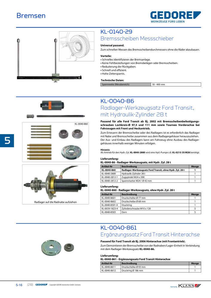 GEDORE Automotive KLANN Werkzeuge für Bremsen NR.: 211 - Seite 16