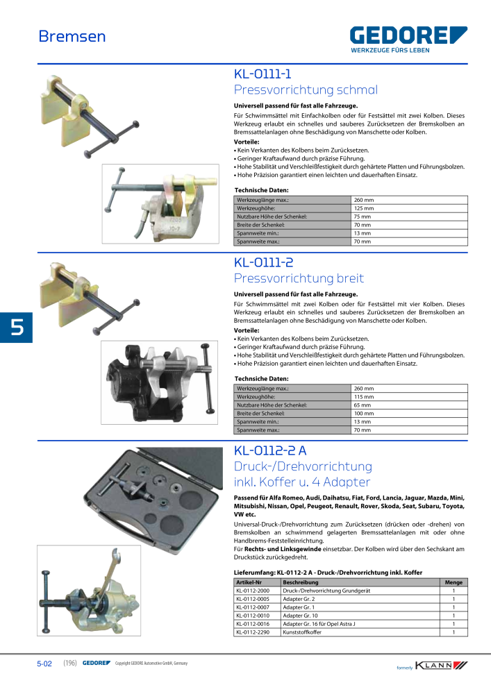 GEDORE Automotive KLANN Werkzeuge für Bremsen NR.: 211 - Seite 2