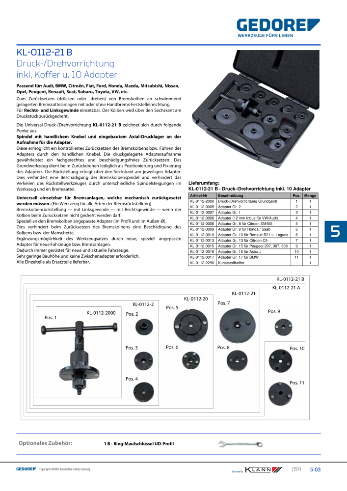 GEDORE Automotive KLANN Werkzeuge für Bremsen NR.: 211 - Seite 3