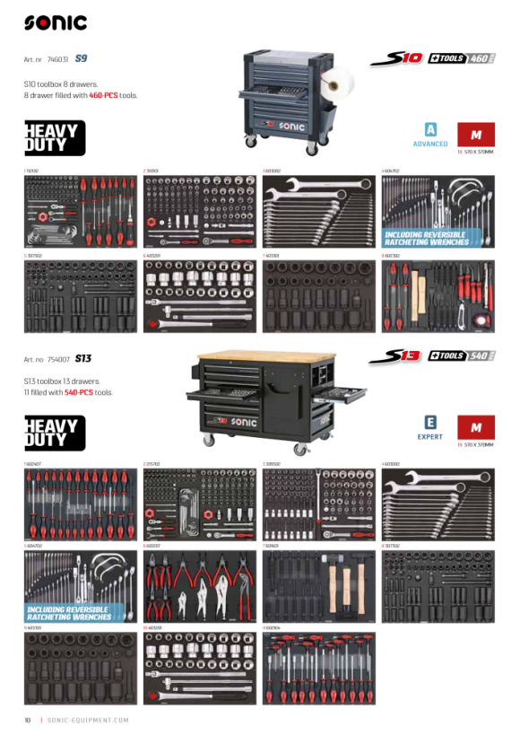 Sonic Servante d’atelier S13 remplie, 540 pièces, noir 754007