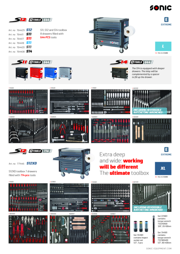 Sonic Filled tool trolley S12, XD 714 pieces 771446 (T-249374)